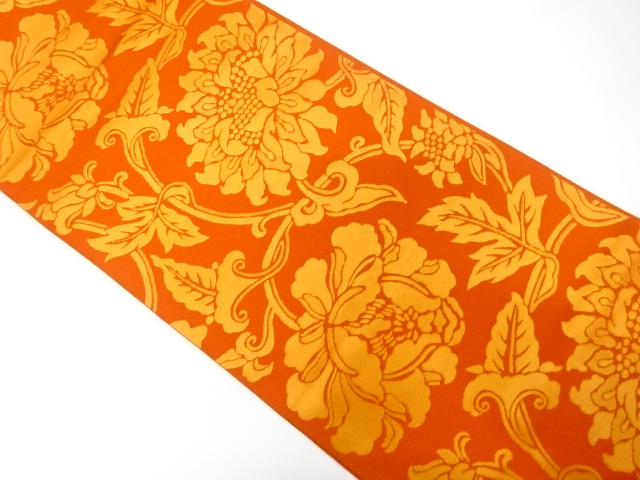 JAPANESE KIMONO / ANTIQUE FUKURO OBI / SILK / WOVEN FLORAL ARABESQUE